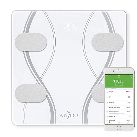 Anjou Bluetooth Body Fat Scale Smart BMI Weight Scale - FDA Approved - Body Composition Monitor with iOS and Android APP for Your Health, 12 Fitness Indicated, 400 lbs Capacity