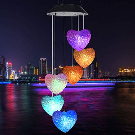 Wind Chime,Solar Wind Chimes Outdoor，Solar Heart/Hummingbird Wind Chime Outdoor Decor,Yard Decorations Solar Light Mobile,Memorial Wind Chimes,Mobile led(Gifts for mom，Birthday Gifts for mom)