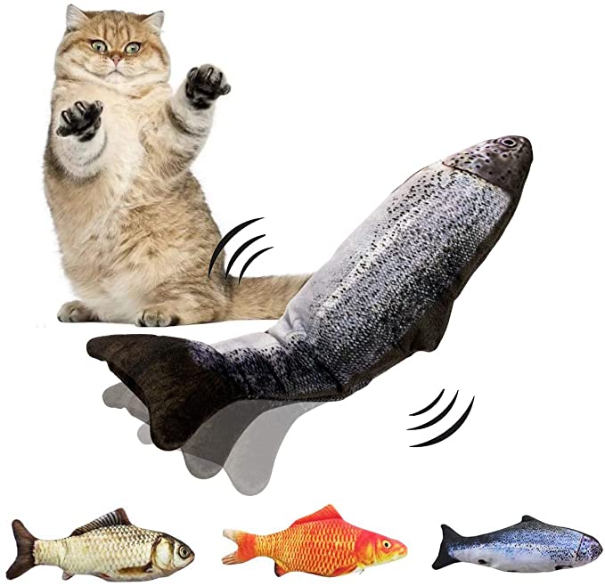Hinyx Electric Dancing Fish Cat Toys with Catnip, Realistic Moving Plush Cat Fish Toys, Funny Interactive Cat Toy for Indoor Cat Flopping Fish, Perfect for Biting, Chewing and Kicking (Salmon)
