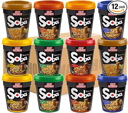 Nissin Cup Soba Pot Noodles 12 Servings Mixed Assorted Flavours (Classic, Teriyaki, Chicken, Chilli, etc) | Selected by WaNaHong