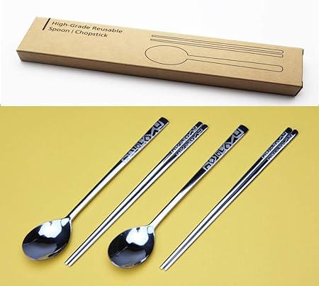 Korean Style Stainless Steel Spoons and Chopsticks set (2 Set-MoMo)