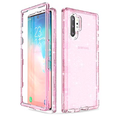 ULAK Galaxy Note 10 Plus 5G Case, Stylish Clear Glitter Sparkle Heavy Duty Shockproof Rugged Protection Case Soft TPU Protective Cover for Samsung Galaxy Note 10 Plus 5G (2019), Pink Glitter