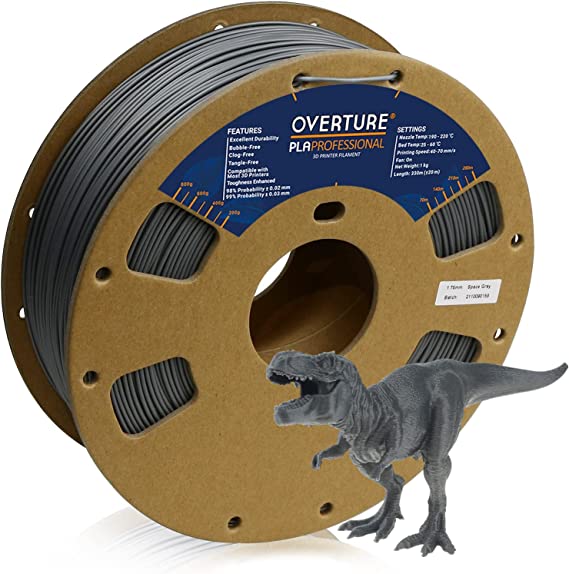 OVERTURE PLA Filament Matte PLA 1.75mm, Matte PLA Filament Roll 1kg Spool (2.2lbs), Dimensional Accuracy  /- 0.05 mm, Fit Most FDM Printer (Pro Space Gray)