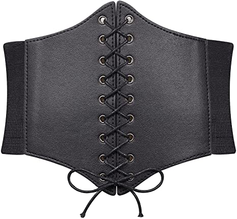 Black Corset Belt for Women, Lace-up Elastic Waist Belt, Tied Corset Top Wide Belt for Women Dress
