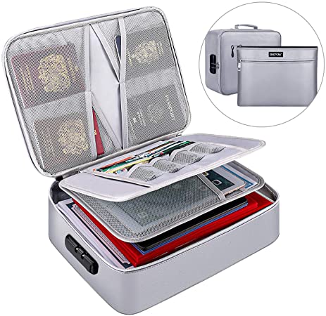 ENGPOW File Storage Bags,Fireproof Document Organizer Bag with Money Bag,Home Office Travel Safe Bag with Lock,Multi-Layer Portable Filing Storage for Important File Passport Certificates