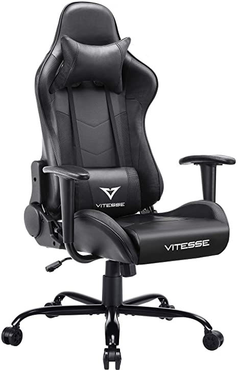 Vitesse Gaming Chair Carbon Fiber Leather High Back Racing Style Computer PC Chair Ergonomic Desk Chair Swivel Bucket Gaming Chair with Lumbar Support and Headrest(Black)
