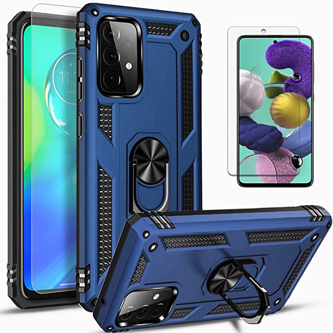 STARSHOP Galaxy A53 5G Case, Samsung A53 5G Case, [with Tempered Glass Screen Protector Included], Military Grade Shockproof Drop Protection Cover Metal Ring Kickstand for Samsung Galaxy A53 5G-Navy