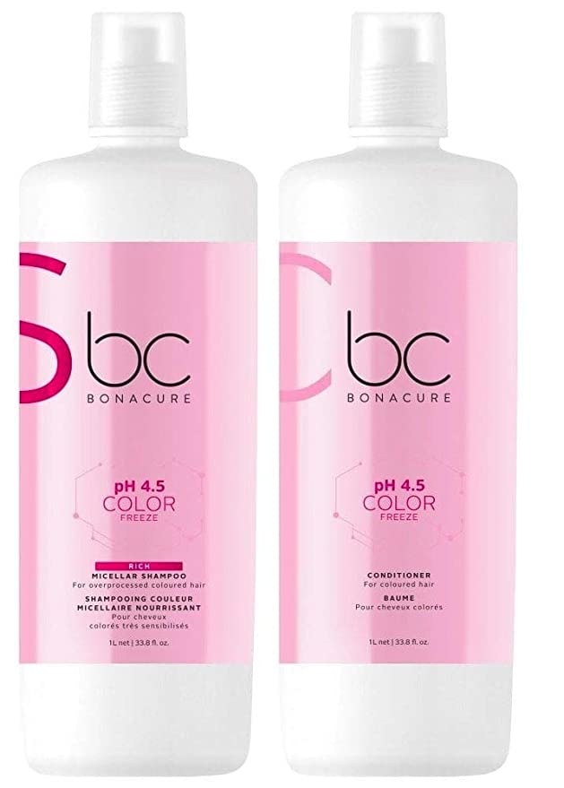 BC Bonacure pH 4.5 Color Freeze Rich Micellar Shampoo and Cleansing Conditioner Liter Duo (  Free Sample)