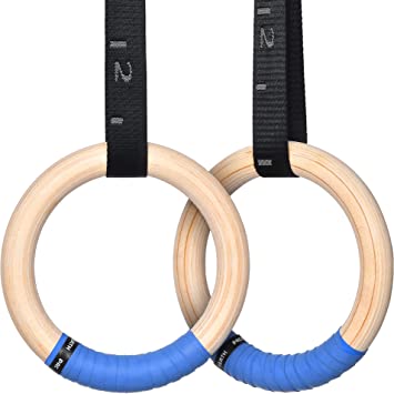 PACEARTH Gymnastics Rings Wooden Olympic Rings 1500lbs with Adjustable Cam Buckle 14.76ft Long Straps with Scale Non-Slip Training Rings for Home Gym Full Body Workout