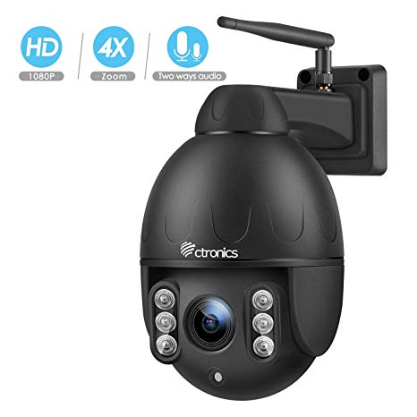 Ctronics PTZ Camera Outdoor,1080P WiFi Security IP Camera,Pan Tilt Zoom(4X Optical Zoom) Dome Camera,Motion Detection,165ft Night Vision,Waterproof IP65,Micro SD Card Up to 64GB(not Included)