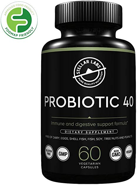 Stellar Labs Probiotic 40 Dietary Supplement, Immune and Digestive Support Formula, Gluten-Free, GMP, Non-GMO, Vegan, 60 Count