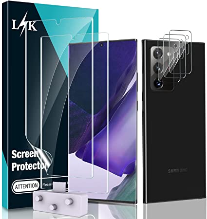 [5 Pack] LϟK Compatible for Samsung Galaxy Note 20 Ultra 5G 6.9 Inch, 2 Pack TPU Film Screen Protector & 3 Pack Camera Lens Protector, Ultrasonic Fingerprint Supported, Locate Tool Precise Alignment