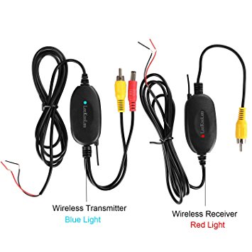 LeeKooLuu Upgraded RCA Video Wireless Transmitter and Receiver for Car/SUV/Van Backup camera System 9V-24V lastest 2.4GHz Wireless Color Video for Rear View Camera Monitor System Range 30ft - 45ft