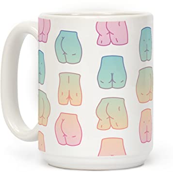 LookHUMAN Kawaii Pastel Butt Pattern White 15 Ounce Ceramic Coffee Mug