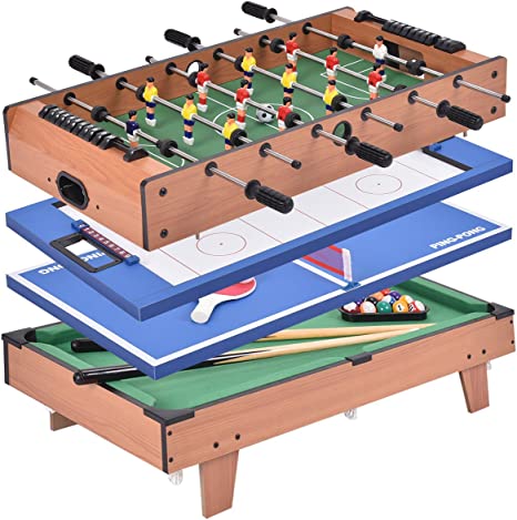 COSTWAY Multi Game Table, Combo Table with Football, Table Tennis, Air Hockey and Billiard, Wood Foosball Table Top for Game Rooms, Arcades, Bars, Parties (4 in 1)