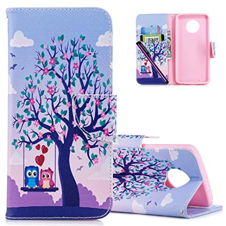 MOTO G6 Leather Case COTDINFORCA Elegant Ultra Slim & Thin Fit Magnetic Flip Case Cover with Card Slots Premium Protective Accessory for Motorola Moto G6/Moto G (6th Gen). PU - Couple Owl