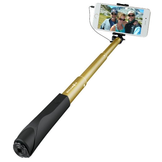 Wired Selfie Stick, BlitzWolf Battery Free One Piece Extendable Monopod with Universal Phone Holder for iPhone 5s 6 6s Plus, Samsung Galaxy S5 Note 4 Note 5 Android (Golden)