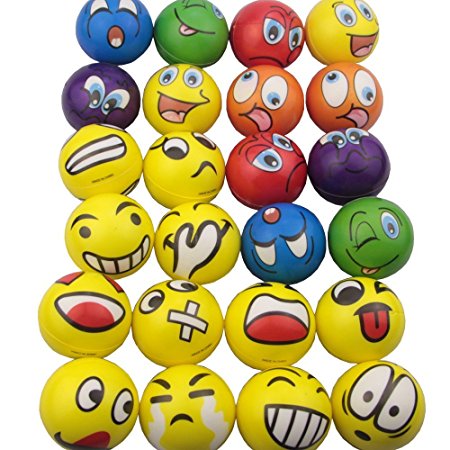 Mydio Set of 24 Emoji Stress Balls,Stress Reliver Party Favor,Soft PU Emoji Ball, Assorted Colors,Random Pattern,Party Toys,24 Pack