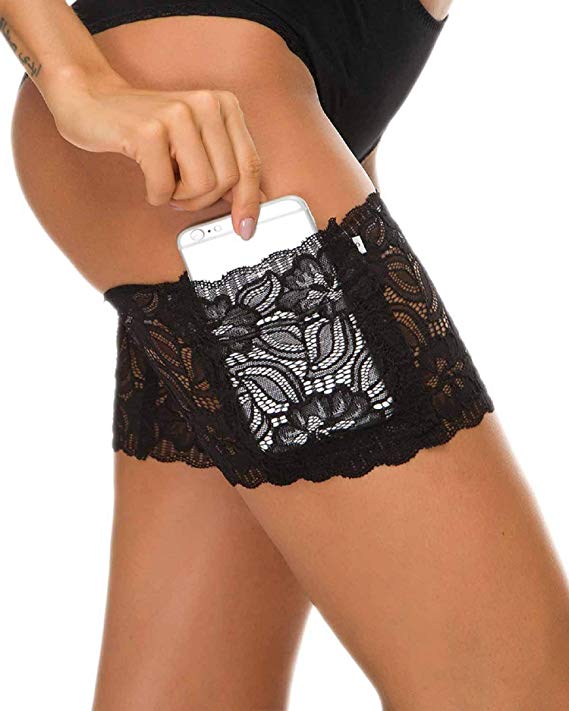 UMIPUBO Elastic Lace Thigh Bands, Prevent Rubbing and Chafing with Anti Slip Silicone and Cellphone Pocket