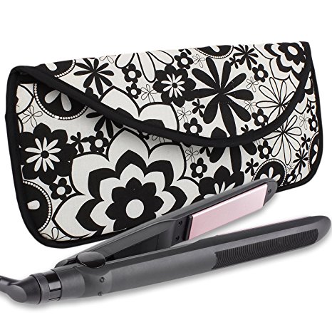 Portable Hot Flat Iron Hair Styling Tools Travel Case by bogo Brands (Black w/White Flowers)