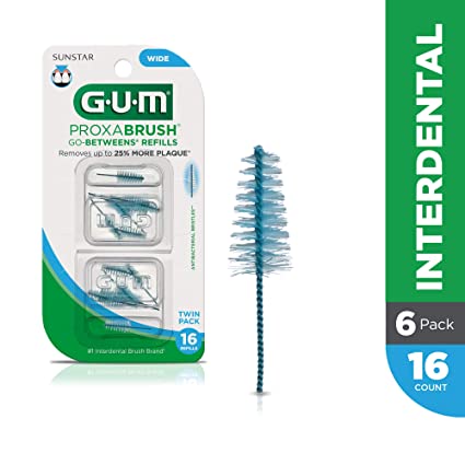 GUM Proxabrush Go-Betweens Interdental Brush Refills, Wide, 16 Count (Pack of 6)