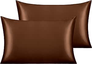 NTBAY Silk Satin Pillowcases - Satin Pillowcase for Hair and Skin, Pillow Cases 2 Pack with Envelope Closure, 50x75 cm, Dark Brown