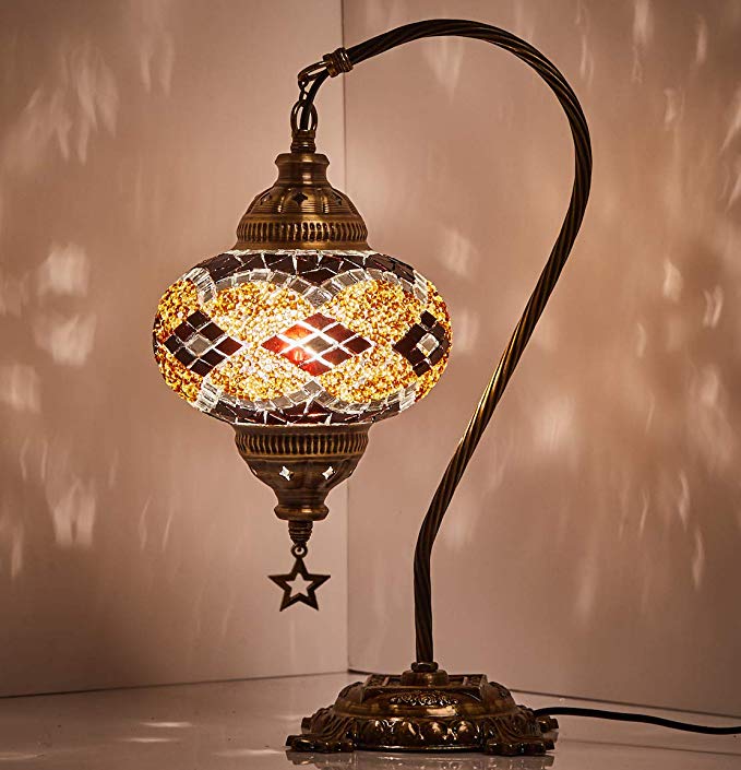 (18 Variations) Newest CopperBull 2018 Turkish Moroccan Tiffany Style Handmade Mosaic Table Desk Bedside Night Swan Neck Lamp Light Lampshade, 42cm (9)