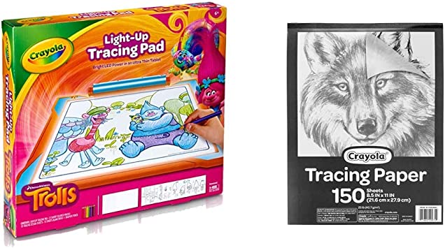 Crayola Trolls Light Up Tracing Pad Gift, Toys for Girls Age 6  & Tracing Paper 8 1/2” X 11”, Transparent Vellum Paper for Tracing Pads, 150 Sheets [Amazon Exclusive]