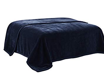 HIG Premium Thick Blanket with Double Layer Reversible Plush Raschel Blanket Blue Solid Color - Supersoft, Warm, Silky, Hypoallergenic, Fade Resistant in Queen Size (Queen, Navy)