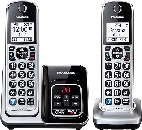 Panasonic Expandable Cordless Phone System, Bluetooth Pairing for Wireless Headphones and Hearing Aids, Smart Call Block, Bilingual Talking Caller ID, 2 Handsets - KX-TGD892S (Silver) (Renewed)