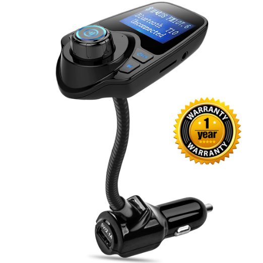 Nulaxy Wireless In-Car Bluetooth FM Transmitter Radio Adapter Car Kit W 144 Inch Display Supports TFSD Card and USB Car Charger for All Smartphones Audio Players