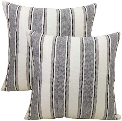 BLUETTEK Cool Stripe Pillow Cases Cotton Linen Square Decorative Throw Cushion Cover 18 Inches by 18 Inches (Gray-2Pc)
