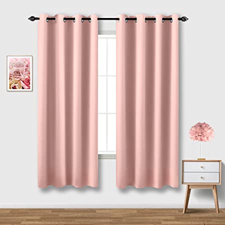 Blush Pink Curtains 63 Inch Length for Kids Room 2 Panels Grommet Window Blackout Drapes Insulated Thermal Light Blocking Darkening Pastel Curtains for Bedroom Girls Baby Nursery Little Princess Teens