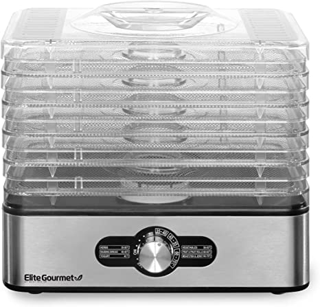 Elite Gourmet EFD3321 Compact Food Dehydrator with 5 Stainless Steel Trays, Food Dehydrator, Adjustable Temperature Controls, Jerky Herbs Fruit Veggies Snacks