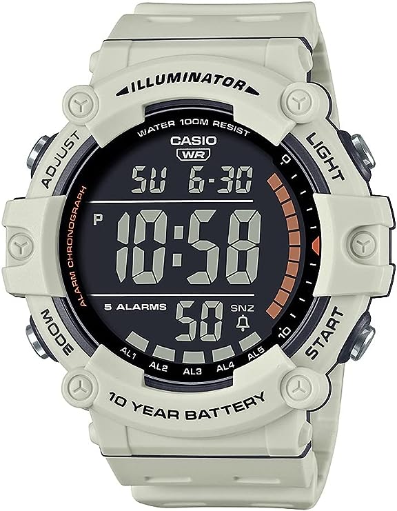 Casio Illuminator 10-Year Battery LED Back Light 5-Alarm Chronograph Digital Watch AE1500WH-8B2V