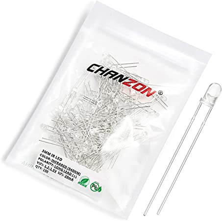 Chanzon 100 pcs 3mm Infrared Ray IR 940nm Emitter LED Diode Lights (Clear Transparent Round Lens DC 1.2V-1.5V 20mA) Lighting Bulb Lamps Electronics Components Indicator Light Emitting Diodes