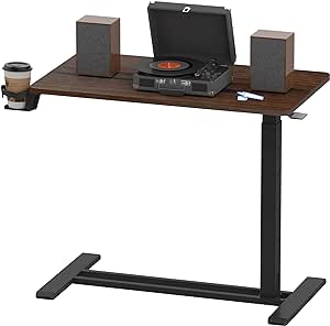 FLEXISPOT Medical Adjustable Overbed Bedside Table with Wheels Pneumatic Mobile Standing Desk Laptop Desk Rolling Computer Cart Movable Table Hospital Home Use(31.5" W x 17.7" D, Mahogany Large)