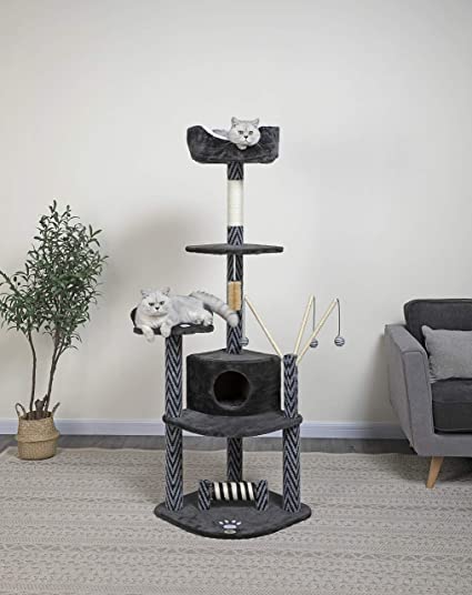 Go Pet Club F18 62-Inch Cat Tree Condo Furniture, Grey and Black
