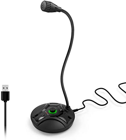 Desktop Microphone, USB Computer Microphone with Mute Button & Volume Knob Compatible with PC Laptop Mac PS4, Play & Plug Gooseneck Mic Recording for Gaming, Streaming, YouTube, Vocal, Dictation