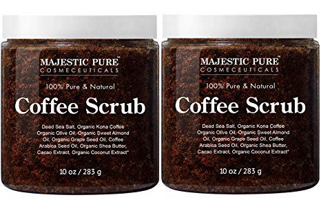 Majestic Pure Arabica Coffee Scrub - All Natural Body Scrub for Skin Care, Stretch Marks, Acne & Cellulite, Reduce the Look of Spider Veins, Eczema, Age Spots & Varicose Veins, Set Of 2