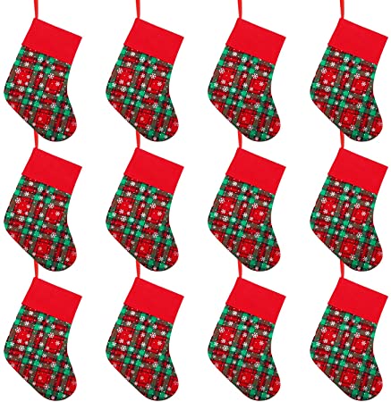 Cooraby 12 Pack Christmas Mini Stockings Small Christmas Fireplace Hanging Stockings Decoration Stockings for Xmas Decoration