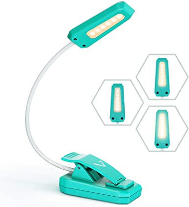 Vont Book Light, Reading Light, Rechargeable Book Light for Reading in Bed, (60 Hours) Eye Protection LEDs Reading Lamp, Clip On Light, Clamp Light, Bed Lamp, 3 Modes, Warm White Light (Turquoise)