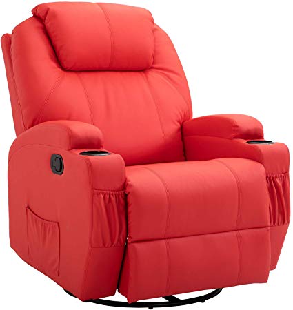 HOMCOM Heating Vibrating PU Leather Massage Recliner Chair - Red