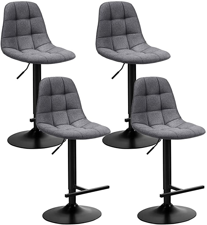 COSTWAY Bar Stools Set of 4, Modern Swivel Barstools with Height Adjustable, Footrest, Back, Armless Counter Height Chairs for Kitchen Dining Living Bistro Pub, Grey