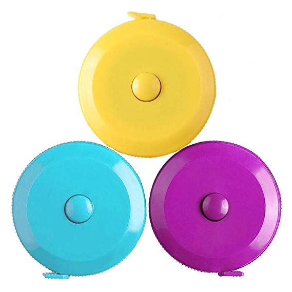 Tape Measure 150 cm 60 Inch Push Button Tape Body Measuring Soft Retractable for Sewing Double-Sided Tailor Cloth Ruler (Purple Sky Blue Yellow) 3Pack by MXRS