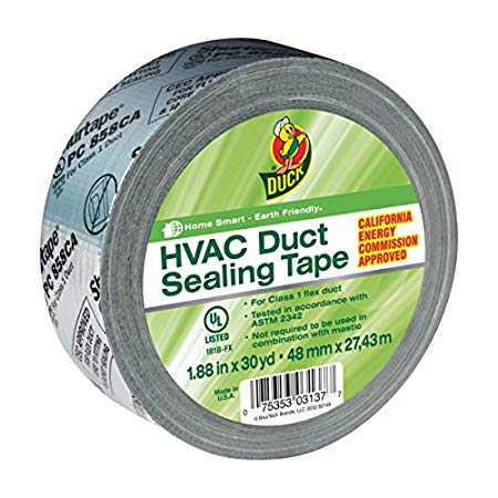 Duck Brand HVAC Duct Sealing Tape, Silver, 1.88 Inches x 30 Yards, 1 Roll (1404523)