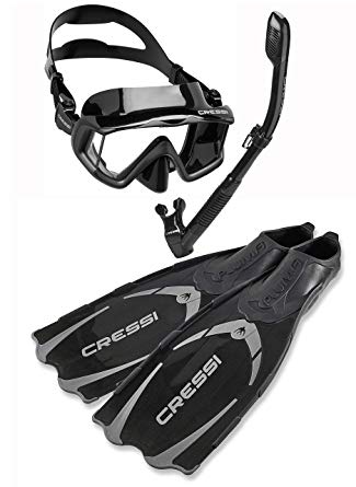 Cressi Pluma Fin 3 Window Mask and Snorkel - All Black -45-46