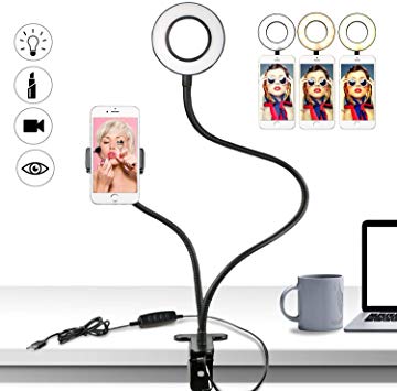 Buluri Selfie Ring Light with Cell Phone Holder 3 Lighting Modes LED Ring Light with Lazy Bracket for Live Stream, Youtube, Facebook, Samsung, iPhone 8/ iPhone X (Black)
