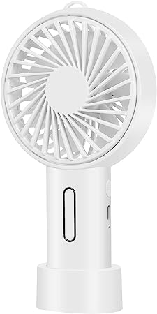Mini Handheld Fan, Portable Hand Fan with 3 Speed and Adjustable Angle, USB Rechargeable Battery Fan with Removable Base, Lightweight Personal Fan for Girl Women Men Home Camping Travel (White)
