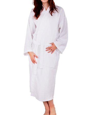 100 Cotton Waffle Weave Robe Kimono Spa Bathrobe Made in Turkey Diamond Pattern Unisex White One Size